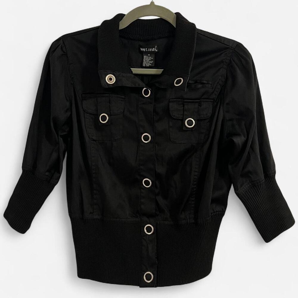 Vintage Wet Seal Y2K 2000s Satin Black Utility Style Jacket